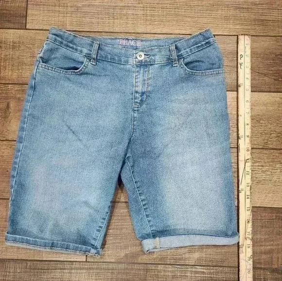 The Children's Place Girls Skimmer Shorts Pockets Button Medium Wash Size 14 - Picture 1 of 5